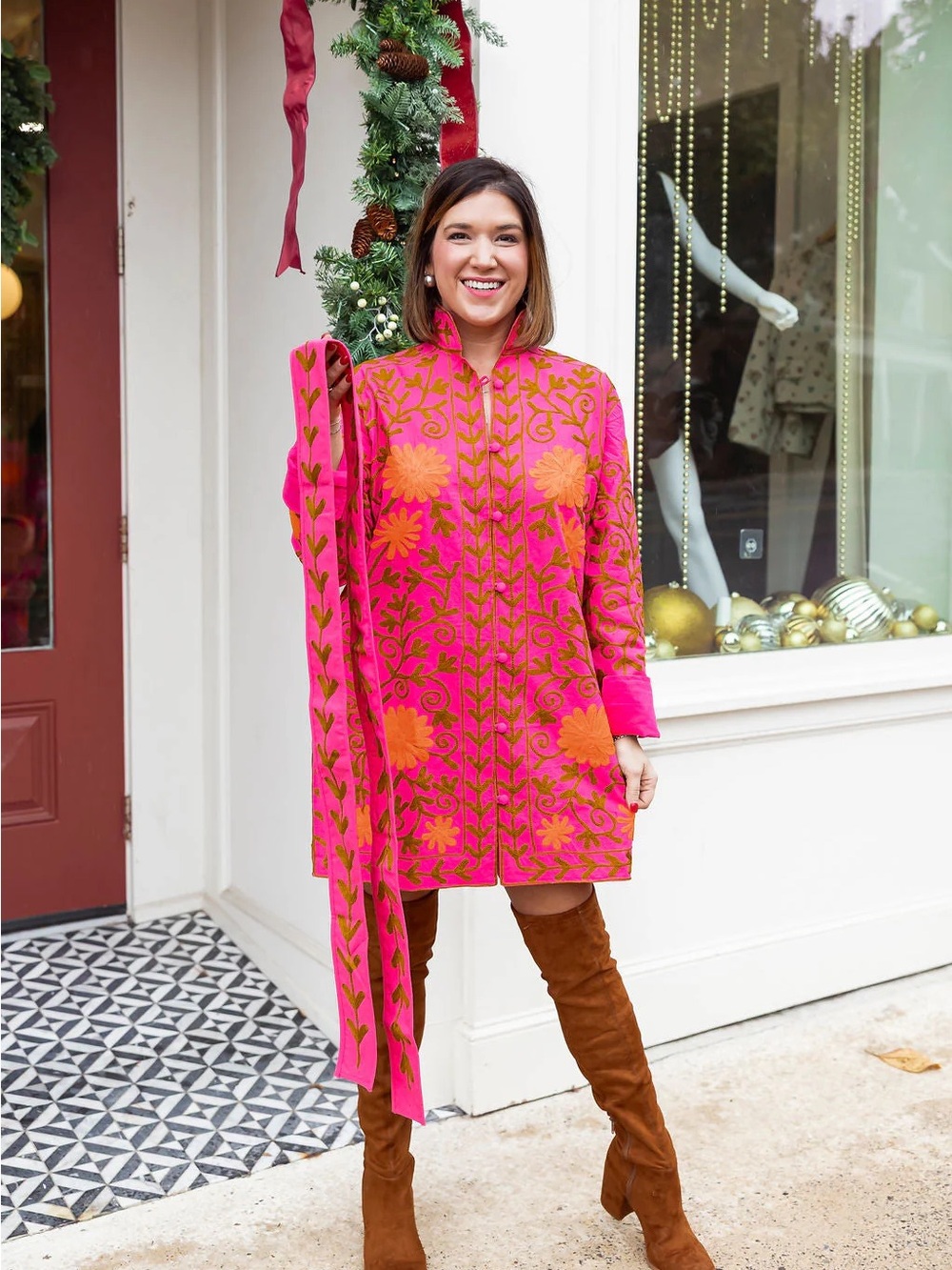 Heart of Grace embroidered dress in Hot Pink and Orange
